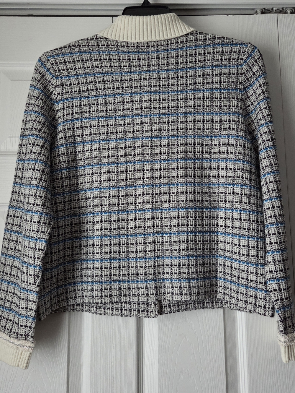 NWOT Talbots Cream and Blue Plaid Tweed Sweater Jacket Size L - Picture 9 of 14